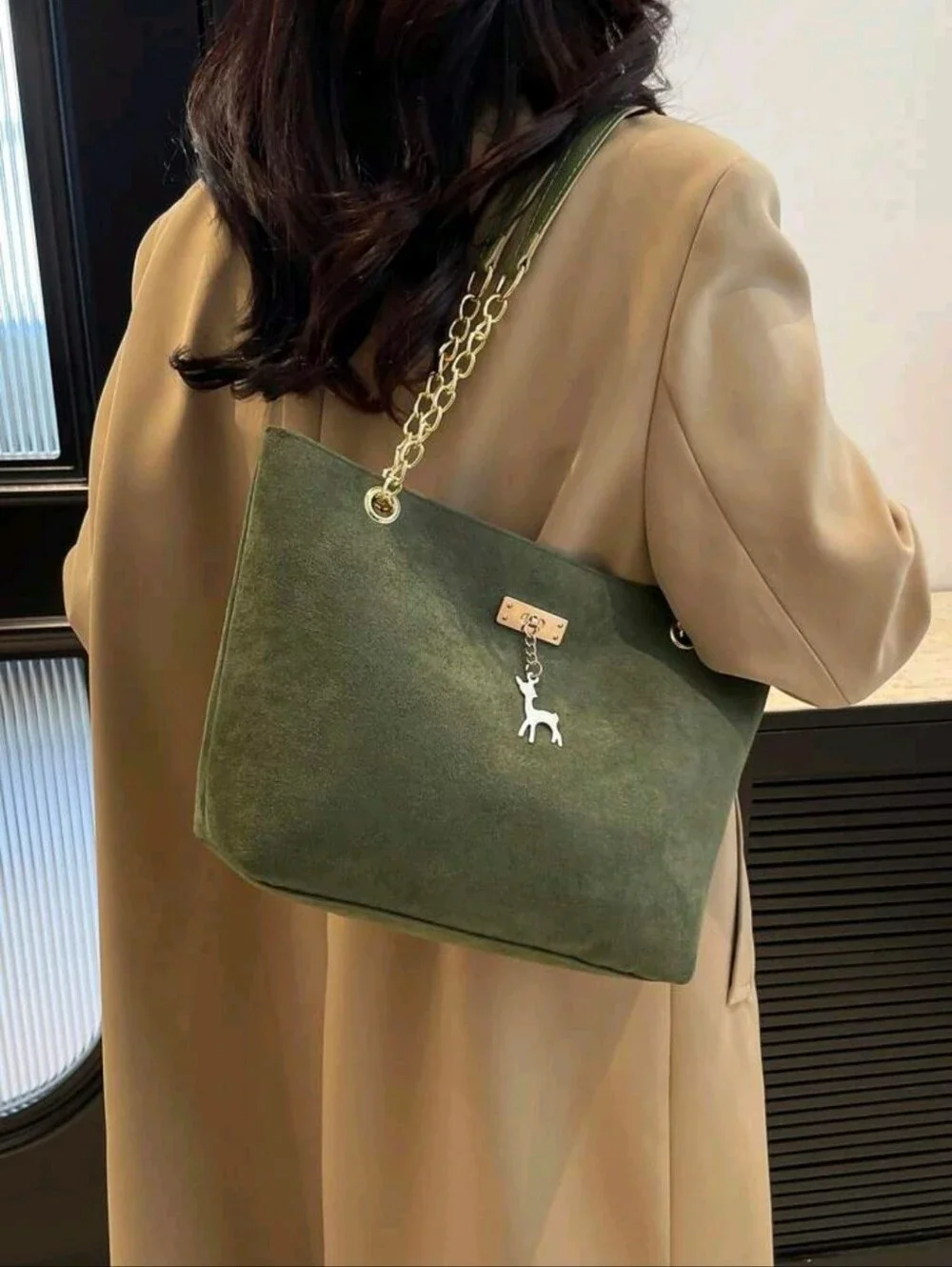 Fashionable Plaid Chain Embroidery Versatile Dual Handle Tote Shoulder Bag For